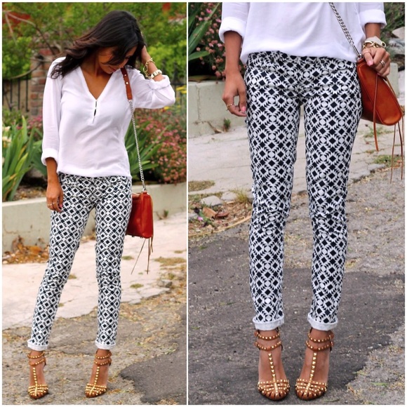 SALE‼️ J. CREW Jeans Geometric Print Toothpick Skinny Black White Ankle Crop 25 - Picture 3 of 8